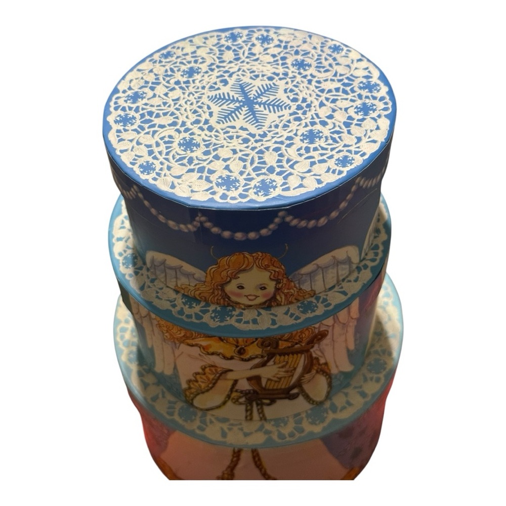 Angel Themed Decorative Boxes Set of 3 Nesting Christmas Boxes - Picture 6 of 10